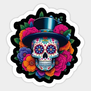 Sugar Skull Art - Top Hat Skull Sticker